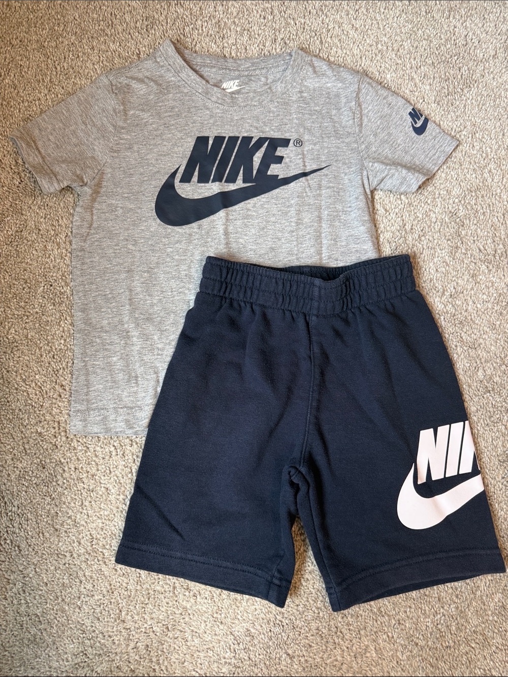 Nike Grey Tee with Navy Shorts & Navy and White Logos